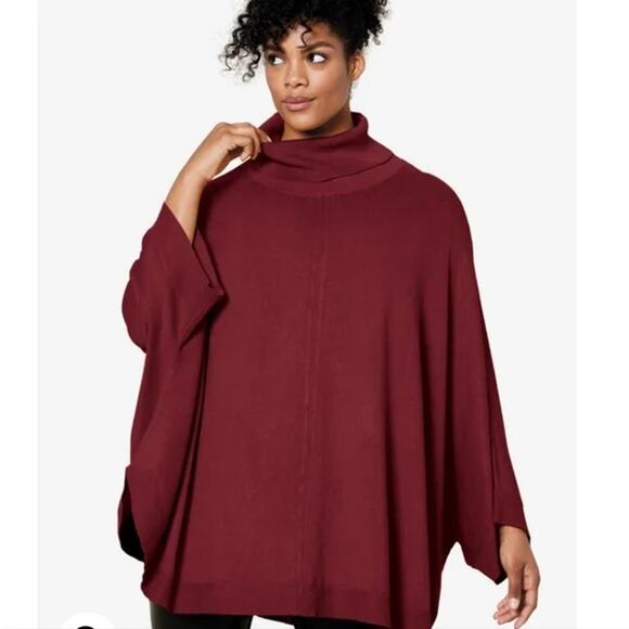 ellos Sweaters - Ellos 2X/4X Turtleneck Poncho Sweater Maroon Holiday Plus Size Layering Casual